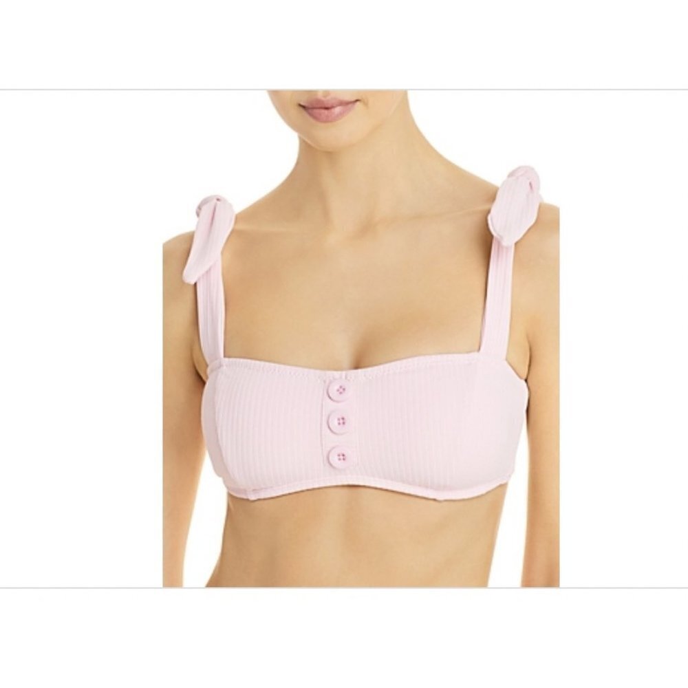 Shoshanna Women's $198 Pink Tie Shoulder Bandeau Swim Bikini Top Size C Cup